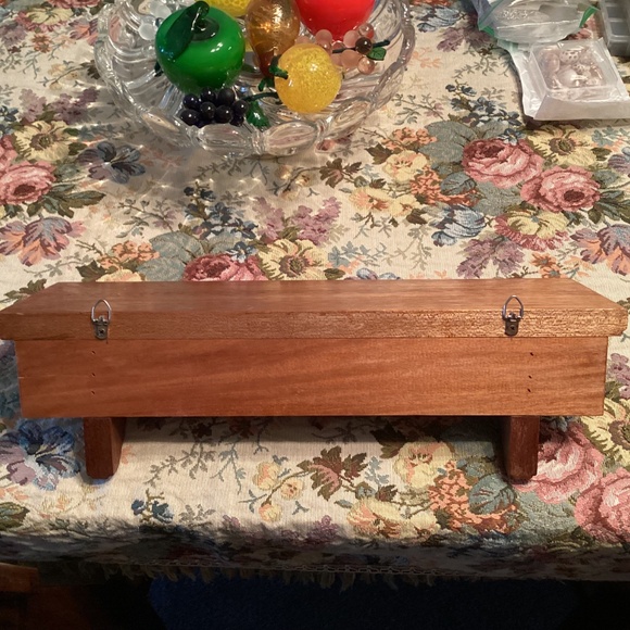 Handcrafted Solid Wood Footed Wall Shelf w/ Hooks for Hanging - Picture 5 of 6